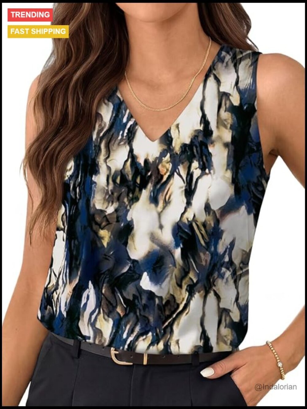 Silk Satin V-Neck Sleeveless Tank Top Summer Blouse Career Casual